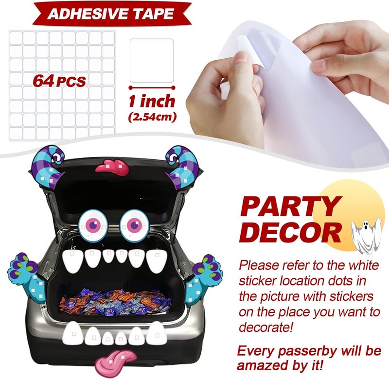 PARTYLOUD PARTYLOU Trunk or Treat Car Decorations Kit for SUV, Halloween Cute Monster Face Trunk or Treat Car Decorations Kit, Outdoor Halloween Garage Door Decorations - Image 4